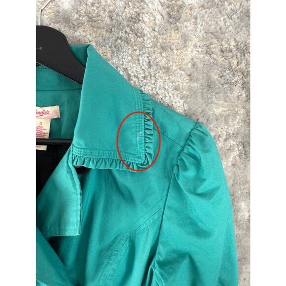 Candies Size S Outdoor Tie Front Button Coat Blue Long Sleeve Lined Collar - Picture 2 of 11